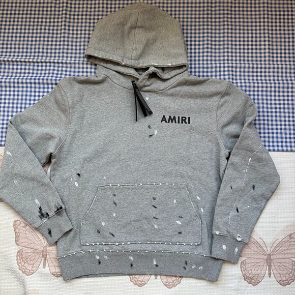 Amiri Distressed Hooded Sweatshirt With Paint Splatter Design